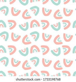 Esbozo dibujado un lindo patrón abstracto para los niños. Vector de doodle de arcos de lluvia sin costuras. Diseño para hojas de papel de libro textil, de superficie o de chatarra.
