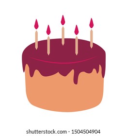 sketch drawn in vector cake with candles on isolated white background