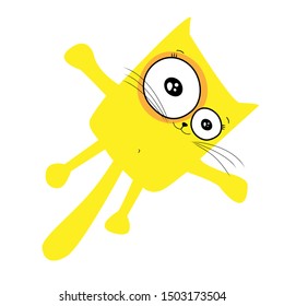sketch drawn in vector of a ginger flying happy cat