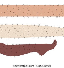 Sketch drawn in vector: woman removes hair from hairy legs on an isolated background
