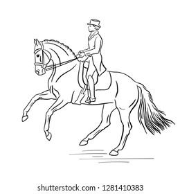 A sketch of a dressage rider on a horse in the competition.
