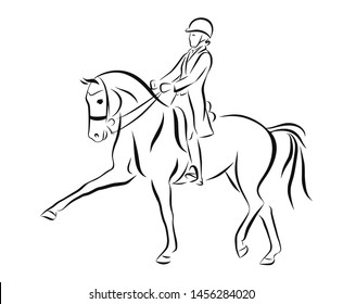 Sketch of a dressage rider on a horse executing the expression trot