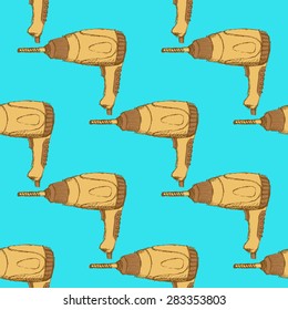 Sketch drill  in vintage style, vector seamless pattern