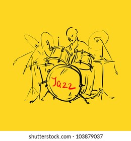 Sketch. Drummer. Vector illustration.