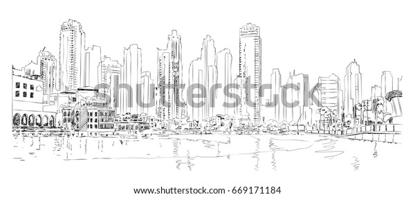 Sketch Dubai City Building Vector Stock Vector (Royalty Free) 669171184