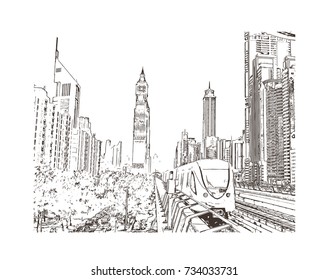 Sketch of Dubai Metro in vector illustration.