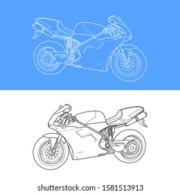 Sketch of Ducati motorcycle with outline.