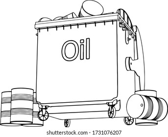 sketch dumpster with oil barrels inside vector