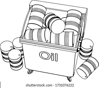 sketch dumpster with oil barrels inside vector