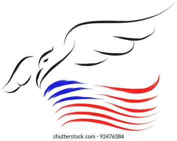 sketch of eagle and america flag