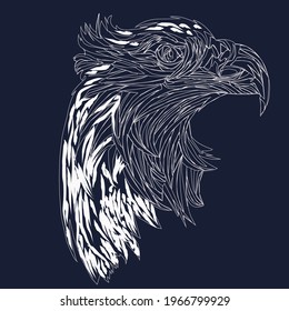 sketch of eagle with dark blue background with white strokes
