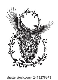 sketch of eagle tattoo art with a barong's head underneath, art of drawing tattoos by hand