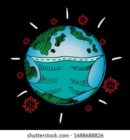 Sketch of earth in the medical face mask.
