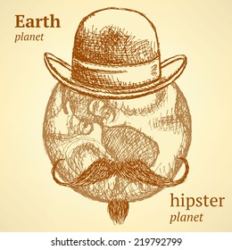 Sketch Earth planet in hipster style, background 