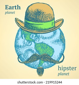 Sketch Earth planet in hipster style, background 