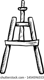 Sketch of a easel, illustration, vector on white background.