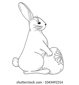 Sketch of Easter bunny and Easter egg. Vector. Happy easter.