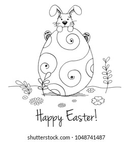 Sketch of Easter bunny and Easter egg. Vector. Happy easter.
