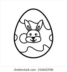 Sketch easter egg with rabbit for celebration design. white background. design element. happy easter.