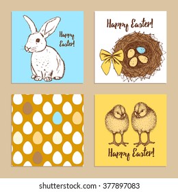 Sketch Easter posters set in vintage style, vector