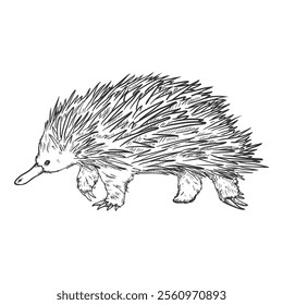 Sketch Echidna - Single Fullbody Illustration. Side View