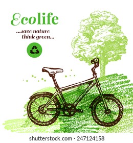 Sketch ecology background. Hand drawn vector illustration
