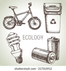 Sketch ecology set. Hand drawn vector illustration