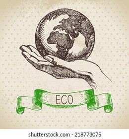 Sketch ecology vintage background. Hand drawn vector illustration	