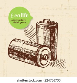 Sketch ecology vintage background. Hand drawn vector illustration