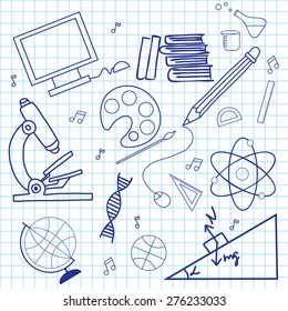 Sketch of education doddle elements on notebook.