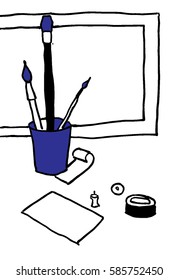 sketch of education doddle elements on notebook blue