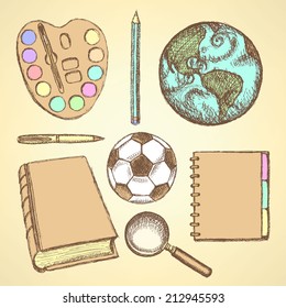 Sketch education set in vintage style, background