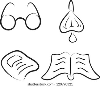 sketch of educational reading icons isolated on white