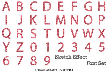 Sketch effect style font alphabet set