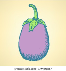 Sketch eggplant, vector seamless pattern