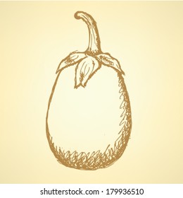 Sketch eggplant, vector seamless pattern
