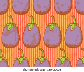 Sketch eggplant, vector seamless pattern 