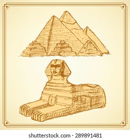 Sketch Egyptian symbols in vintage style, vector