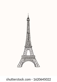 Sketch of Eiffel Tower in Paris, France, Hand drawn vector illustration