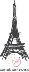 sketch of the Eiffel Tower in Paris, made by hand. 