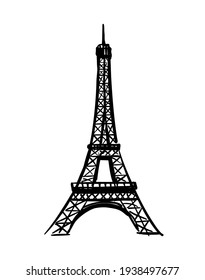 Sketch of Eiffel Tower. Romantic symbol in France. Sightseeing landmark.