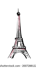 Sketch of Eiffel Tower. Romantic symbol in France. Sightseeing landmark.