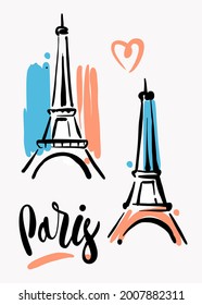 Sketch of Eiffel Tower. Romantic symbol in France. Sightseeing landmark.