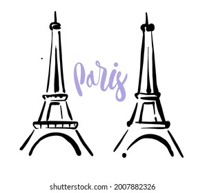 Sketch of Eiffel Tower. Romantic symbol in France. Sightseeing landmark.