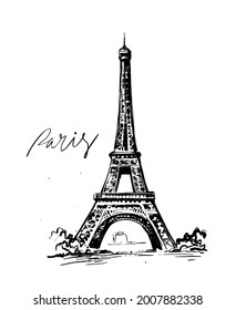 Sketch of Eiffel Tower. Romantic symbol in France. Sightseeing landmark.