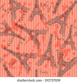 Sketch Eiffel tower, vector vintage seamless pattern