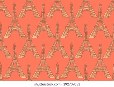 Sketch Eiffel tower, vector vintage seamless pattern