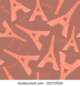 Sketch Eiffel tower, vector vintage seamless pattern