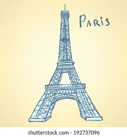 Sketch Eiffel tower, vector vintage background eps 10