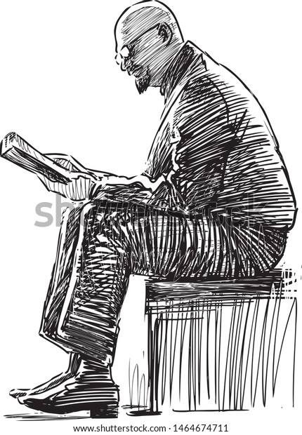 Sketch Elderly Man Reading Book On Stock Vector (royalty Free) 1464674711